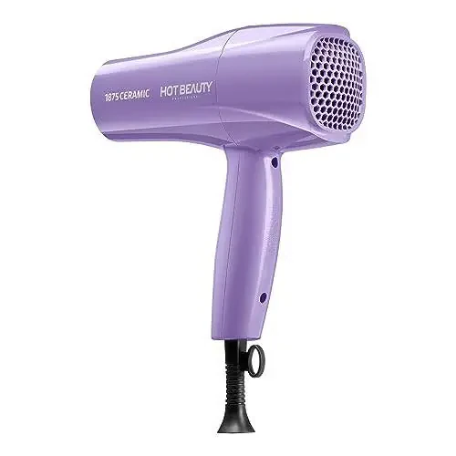 Hot Beauty 1875 Ceramic Hair Dryer, Powerful Fast Drying, Multi-Setting with Comb AttacModazoneent, Additional Detangler Included, Slide Bar Switch, Compact for Home & Travel (Purple) - 2