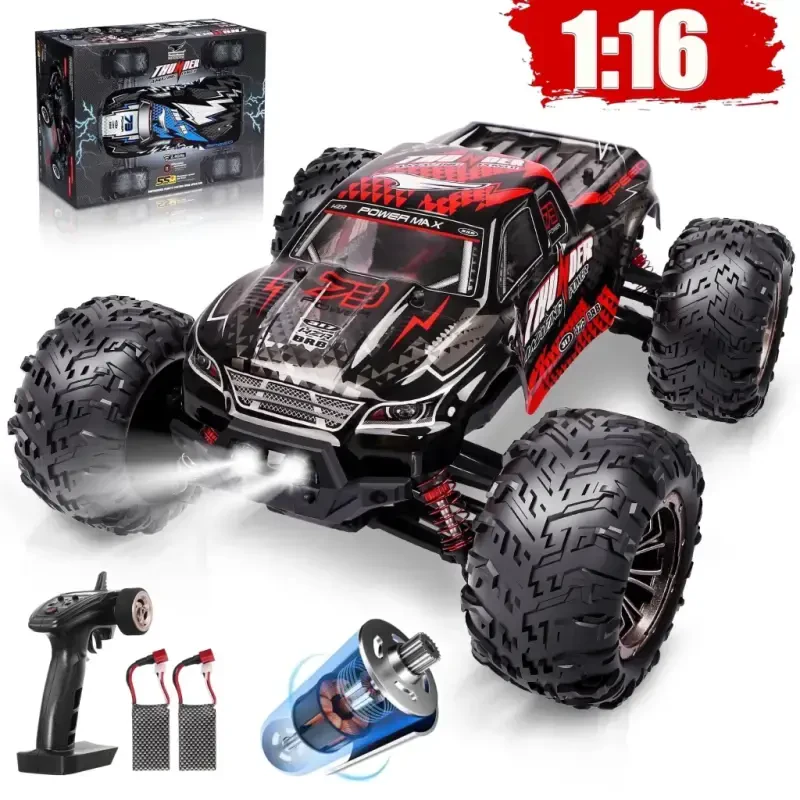 Hot Bee Пультли машинаси, 1:16 RC Monster Truck, 24+ MPH 4WD Йўлтанламас чироқлари билан Болалар ва катталар учун совға - 2