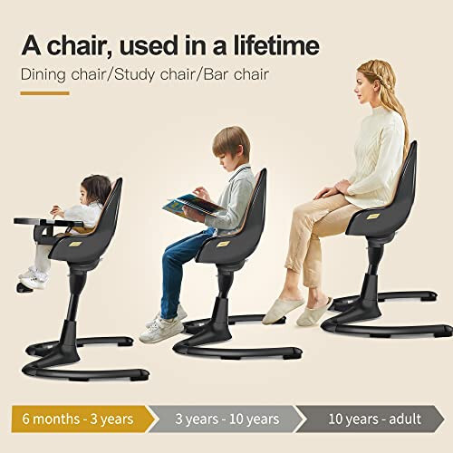 Hot Mom Baby High Chair Adjustable Seat Angle Lift Height Double Tray Luxury Baby Eating Chair,Lifetime Availability Chair,Black Gold - 37