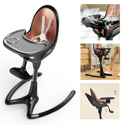 Hot Mom Baby High Chair Adjustable Seat Angle Lift Height Double Tray Luxury Baby Eating Chair,Lifetime Availability Chair,Black Gold - 39