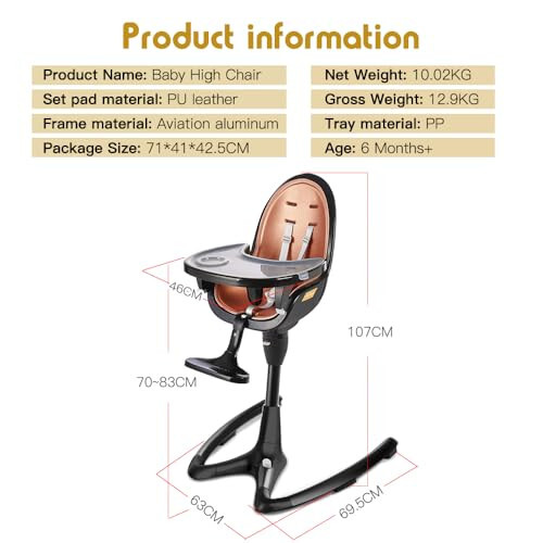 Hot Mom Baby High Chair Adjustable Seat Angle Lift Height Double Tray Luxury Baby Eating Chair,Lifetime Availability Chair,Black Gold - 40