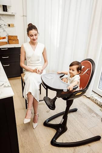 Hot Mom Baby High Chair Adjustable Seat Angle Lift Height Double Tray Luxury Baby Eating Chair,Lifetime Availability Chair,Black Gold - 36