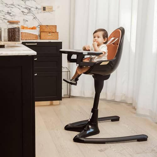 Hot Mom Baby High Chair Adjustable Seat Angle Lift Height Double Tray Luxury Baby Eating Chair,Lifetime Availability Chair,Black Gold - 1