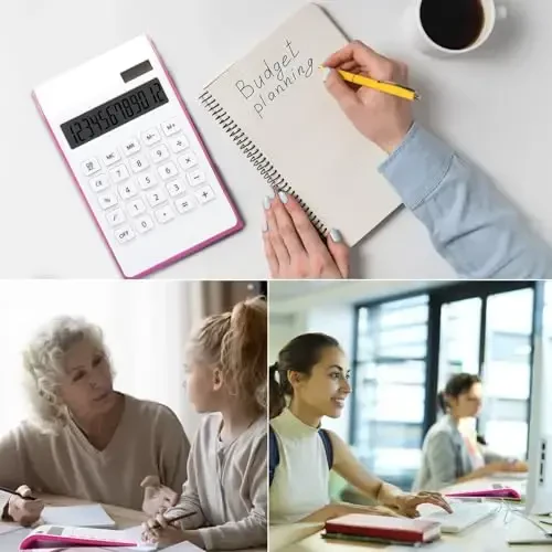 UPIHO Hot Pink Office Calculator, 10 Digit Solar Battery Desktop Calculator with Large LCD Display, Perfect for Office and Gifts - 6