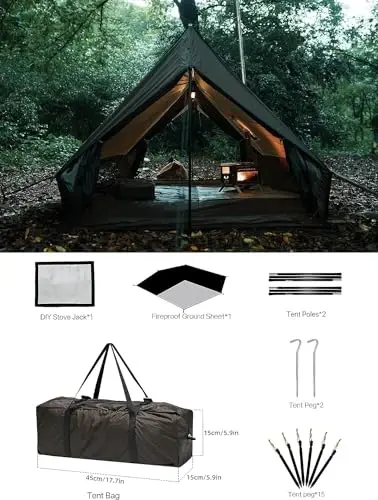 Hot Tent with Stove Jack – 4 Season Waterproof & Windproof Shelter for 1–4 People, Lightweight for Camping, Hiking, Hunting & Fishing - 5