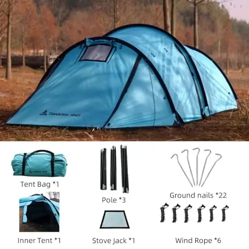 Hot Tent with Stove Jack – 4 Season Waterproof & Windproof Shelter for 1–4 People, Lightweight for Camping, Hiking, Hunting & Fishing - 2