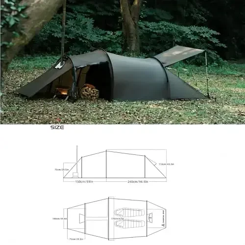 Hot Tent with Stove Jack – 4 Season Waterproof & Windproof Shelter for 1–4 People, Lightweight for Camping, Hiking, Hunting & Fishing - 2