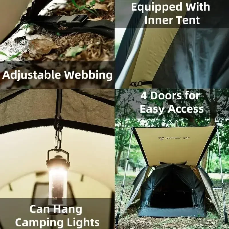Hot Tent with Stove Jack – 4 Season Waterproof & Windproof Shelter for 1–4 People, Lightweight for Camping, Hiking, Hunting & Fishing - 6