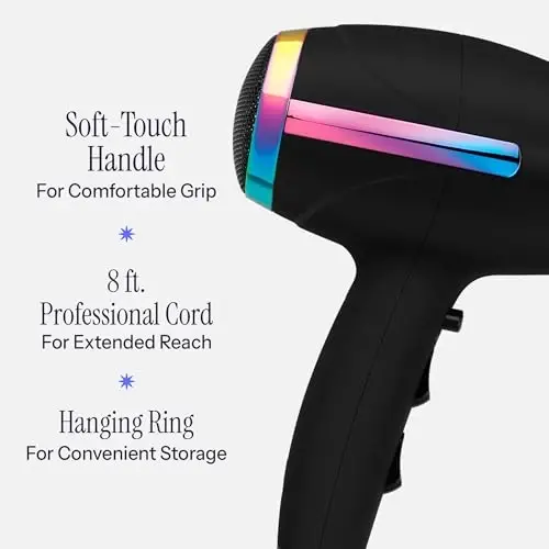 HOT TOOLS Professional Ceramic Rainbow Hair Dryer - Fast Drying Blow Dryer with Quiet Operation and Ion Technology for Long-Lasting and Shinier Hair - 1875 Watts - 6