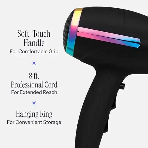 HOT TOOLS Professional Ceramic Rainbow Hair Dryer - Fast Drying Blow Dryer with Quiet Operation and Ion Technology for Long-Lasting and Shinier Hair - 1875 Watts - 6