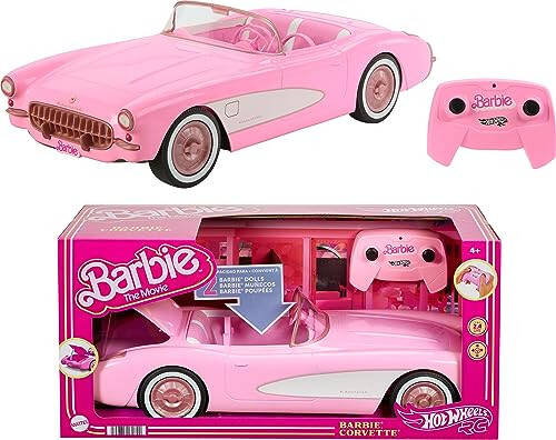 Hot Wheels Barbie RC Corvette from Barbie The Movie, Full-Function Remote-Control Toy Car Holds 2 Barbie Dolls - 7