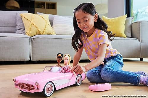 Hot Wheels Barbie RC Corvette from Barbie The Movie, Full-Function Remote-Control Toy Car Holds 2 Barbie Dolls - 8