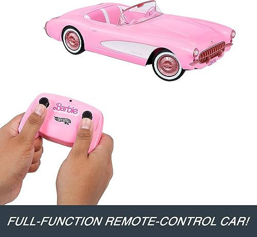 Hot Wheels Barbie RC Corvette from Barbie The Movie, Full-Function Remote-Control Toy Car Holds 2 Barbie Dolls - 10