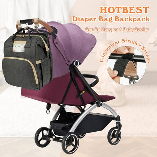 HOTBEST Bebek Bezi Sırt Çantası, Büyük Bebek Çantası, Bebek Bezi Değiştirme Çantaları Değiştirme Minderiyle, Çok Fonksiyonlu Su Geçirmez Seyahat Essentials Bebek Çantası, Unisex ve Şık - 5