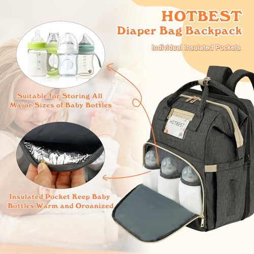 HOTBEST Diaper Bag Backpack, Large Baby Bag, Nappy Changing Bags with Changing Pad, Multifunction Waterproof Travel Essentials Baby Bag, Unisex and Stylish - 6