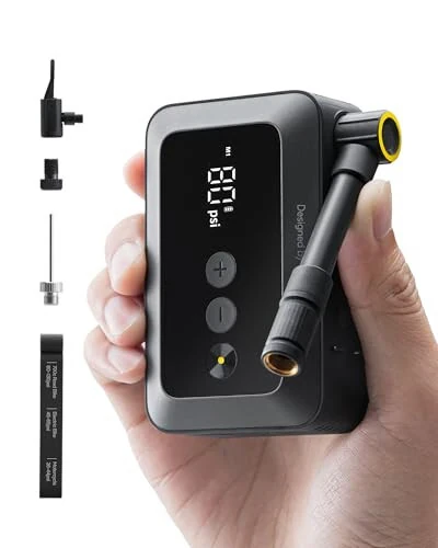 HOTO Mini Bike Tire Pump, 25s Fast Inflate Bicycle Pump with Gauge, 150PSI Portable Electric Bike Air Pump with Presta and Schrader Valve for Road Bike, Motorcycle, Mountain Bike, E-Bike, City Bike - HOTO