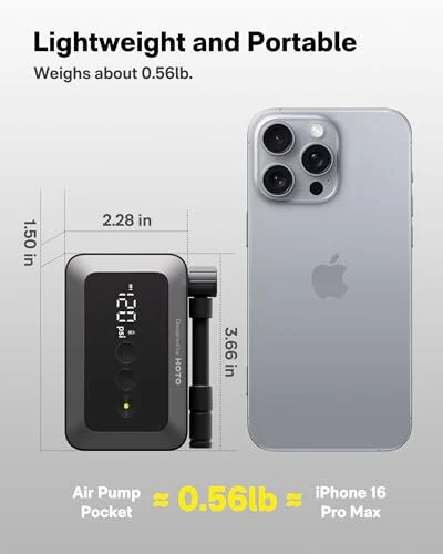 HOTO Mini Velosiped Nasosi, 25 soniyada shishiradigan velosiped nasosi, o'lchagichli, 150PSI ko'chma elektr velosiped havo nasosi, Presta va Schrader klapanli, yo'l velosipedi, mototsikl, tog 'velosipedi, elektron velosiped, shahar velosipedi uchun - 3