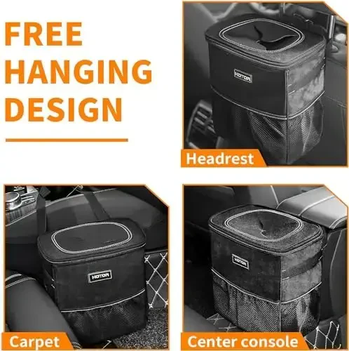 HOTOR 3 Gallons Car Trash Can, Ultra Large Capacity Organizer and Storage with Adjustable Straps & Magnetic Snaps, Waterproof Car Accessory for Interior Car Stuff Storage, Black - 5