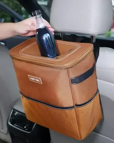 HOTOR 3 Gallons Car Trash Can, Ultra Large Capacity Organizer and Storage with Adjustable Straps & Magnetic Snaps, Waterproof Car Accessory for Interior Car Stuff Storage, Brown - 2