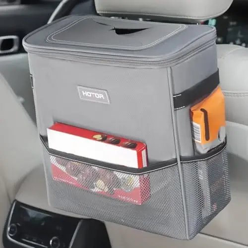 HOTOR 3 Gallons Car Trash Can, Ultra Large Capacity Organizer and Storage with Adjustable Straps & Magnetic Snaps, Waterproof Car Accessory for Interior Car Stuff Storage, Gray - HOTOR