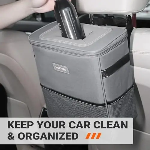 HOTOR 3 Gallons Car Trash Can, Ultra Large Capacity Organizer and Storage with Adjustable Straps & Magnetic Snaps, Waterproof Car Accessory for Interior Car Stuff Storage, Gray - 2