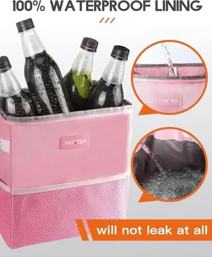 HOTOR 3 Gallons Car Trash Can, Ultra Large Capacity Organizer and Storage with Adjustable Straps & Magnetic Snaps, Waterproof Car Accessory for Interior Car Stuff Storage, Pink - 5