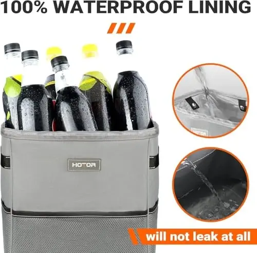 HOTOR 3 Gallons Car Trash Can, Ultra Large Capacity Organizer and Storage with Adjustable Straps & Magnetic Snaps, Waterproof Car Accessory for Interior Car Stuff Storage, Gray - 5