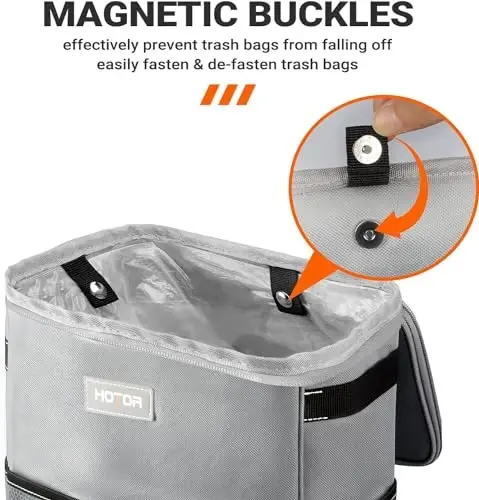 HOTOR Car Trash Can, Compact Waterproof Organizer, Leak-Proof Bin, 3-Gallon | Gray, Multifunctional Car Accessory with Adjustable Straps & Magnetic Snaps for Interior Car Storage - 3