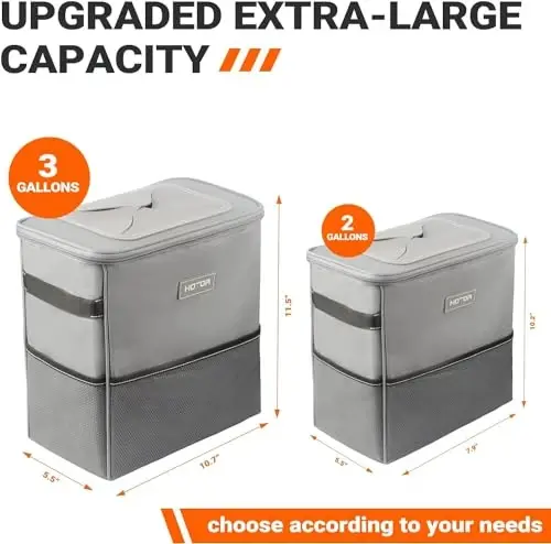 HOTOR Car Trash Can, Compact Waterproof Organizer, Leak-Proof Bin, 3-Gallon | Gray, Multifunctional Car Accessory with Adjustable Straps & Magnetic Snaps for Interior Car Storage - 6