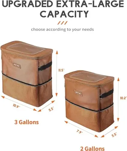HOTOR Car Trash Can, Compact Waterproof Organizer, Leak-Proof Bin, 3-Gallon | Brown, Multifunctional Car Accessory with Adjustable Straps & Magnetic Snaps for Interior Car Storage - 6