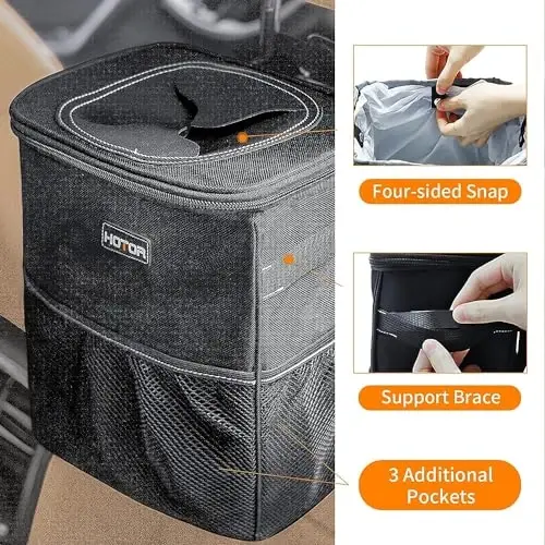 HOTOR 3 Gallons Car Trash Can, Ultra Large Capacity Organizer and Storage with Adjustable Straps & Magnetic Snaps, Waterproof Car Accessory for Interior Car Stuff Storage, Black - 7