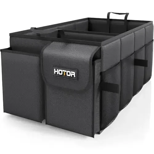 HOTOR Trunk Organizer - Car Organizer, Foldable Trunk organizer for SUVs & Sedans, Sturdy Car Organization for Car Accessories, Tools, Sundries, Black, 2 Compartments, 21.3