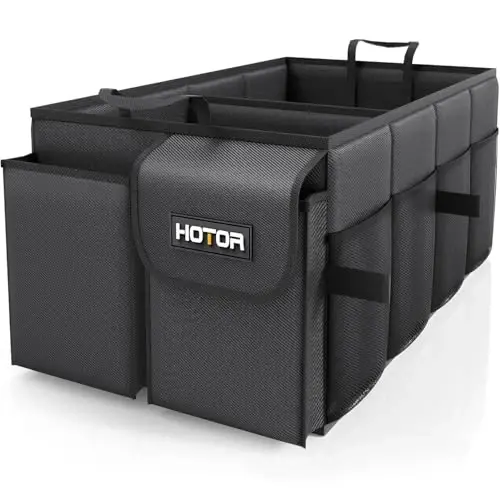 HOTOR Trunk Organizer - Car Organizer, Foldable Trunk organizer for SUVs & Sedans, Sturdy Car Organization for Car Accessories, Tools, Sundries, Black, 2 Compartments, 21.3