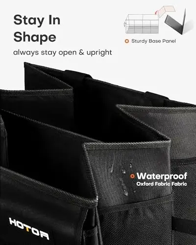HOTOR Trunk Organizer - Car Organizer, Foldable Trunk organizer for SUVs & Sedans, Sturdy Car Organization for Car Accessories, Tools, Sundries, Black, 2 Compartments, 21.3