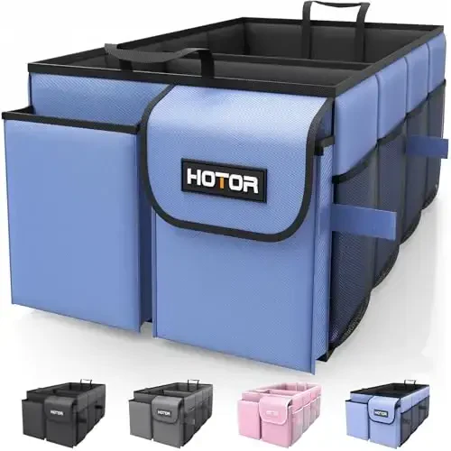 HOTOR Trunk Organizer for Car - Car Organizer, Foldable Trunk organizer for SUVs & Sedans, Sturdy Car Organization for Car Accessories, Tools, Sundries, Blue, 2 Compartments, 23.6