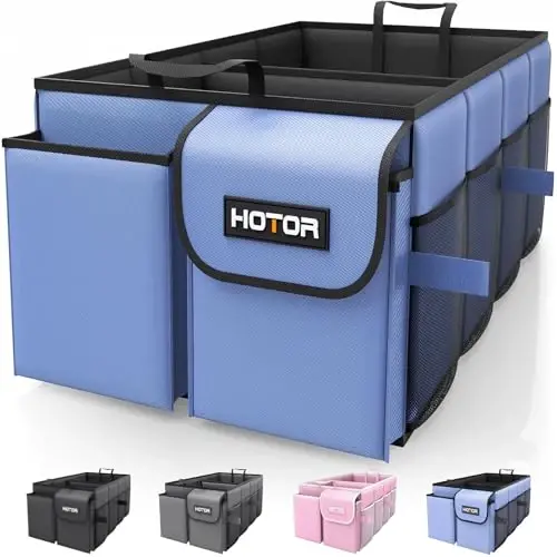 HOTOR Foldable Trunk Organizer - SUV & Sedan Compatible, 2 Compartments, Blue, 23.6