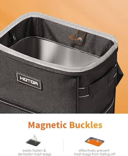 HOTOR Car Trash Can with Lid and Storage Pockets - 100% Leak-Proof Organizer, Waterproof Garbage Can, Multipurpose Trash Bin for Car, 2 Gallons, Black - 4