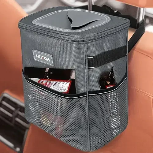 HOTOR Car Trash Can, Multifunctional Car Accessory for Interior Car Stuff Storage with Compact Design, Waterproof Car Organizer and Storage with Adjustable Straps, Magnetic Snaps, 2 Gallons, Gray - HOTOR