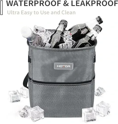 HOTOR Car Trash Can, Multifunctional Car Accessory for Interior Car Stuff Storage with Compact Design, Waterproof Car Organizer and Storage with Adjustable Straps, Magnetic Snaps, 2 Gallons, Gray - 3