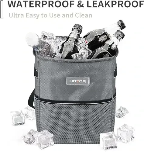 HOTOR Car Trash Can, Multifunctional Car Accessory for Interior Car Stuff Storage with Compact Design, Waterproof Car Organizer and Storage with Adjustable Straps, Magnetic Snaps, 2 Gallons, Gray - 3