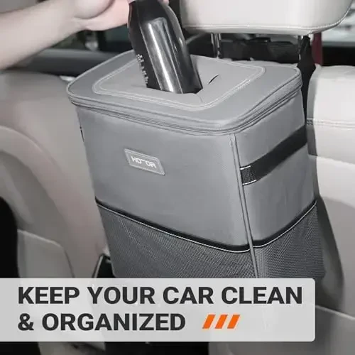 HOTOR Car Trash Can, Multifunctional Car Accessory for Interior Car Stuff Storage with Compact Design, Waterproof Car Organizer and Storage with Adjustable Straps, Magnetic Snaps, 2 Gallons, Gray - 4