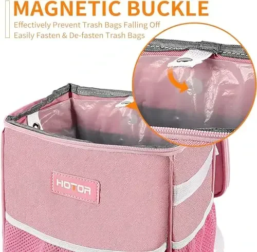 HOTOR Car Trash Can with Lid and Storage Pockets - 100% Leak-Proof Organizer, Waterproof Garbage Can, Multipurpose Trash Bin for Car, 2 Gallons, Pink - 3
