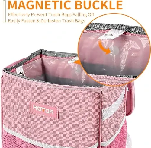 HOTOR Car Trash Can with Lid and Storage Pockets - 100% Leak-Proof Organizer, Waterproof Garbage Can, Multipurpose Trash Bin for Car, 2 Gallons, Pink - 3