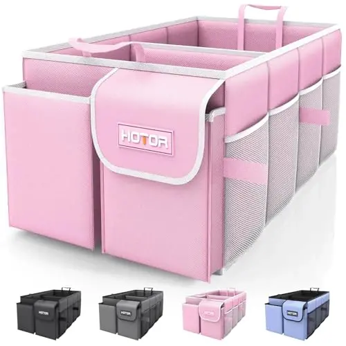 HOTOR Foldable Trunk Organizer for SUVs & Sedans, Pink, 2 Compartments, 21.3