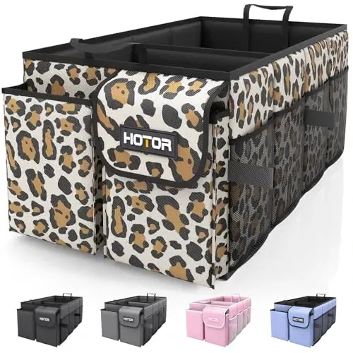 HOTOR Foldable Trunk Organizer - Leopard, SUV & Sedan Fits, 2 Compartments, 21.3
