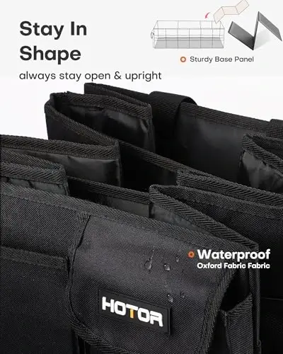 HOTOR Foldable Trunk Organizer - SUV & Sedan Compatible, 3 Compartment, Black, 31.9