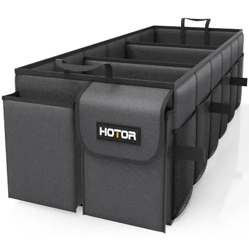 HOTOR Foldable Trunk Organizer - SUV & Sedan Compatible, 3 Compartment, Black, 31.9