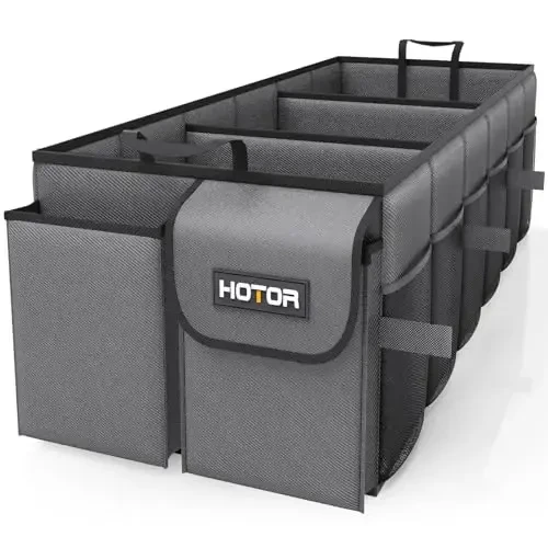 HOTOR Foldable Trunk Organizer - SUV & Sedan Compatible, 3 Compartments, Grey, 31.9