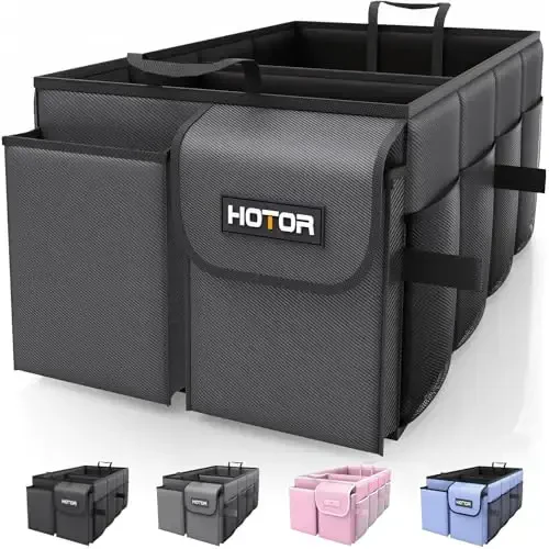 HOTOR Foldable Trunk Organizer - SUVs & Sedans, Sturdy Car Organization With 2 Compartments, Black, 23.6