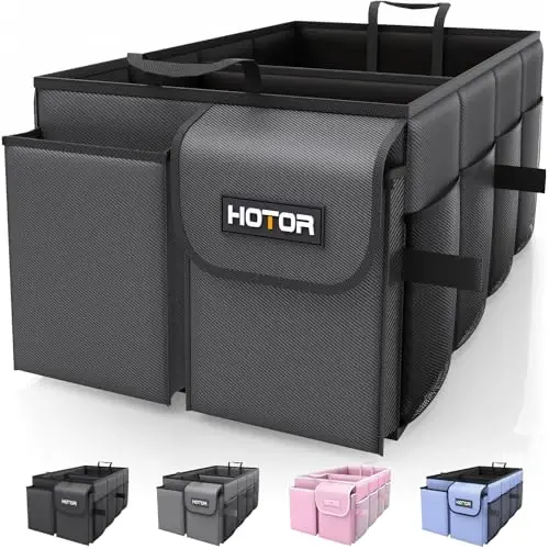 HOTOR Foldable Trunk Organizer - SUVs & Sedans, Sturdy Car Organization With 2 Compartments, Black, 23.6